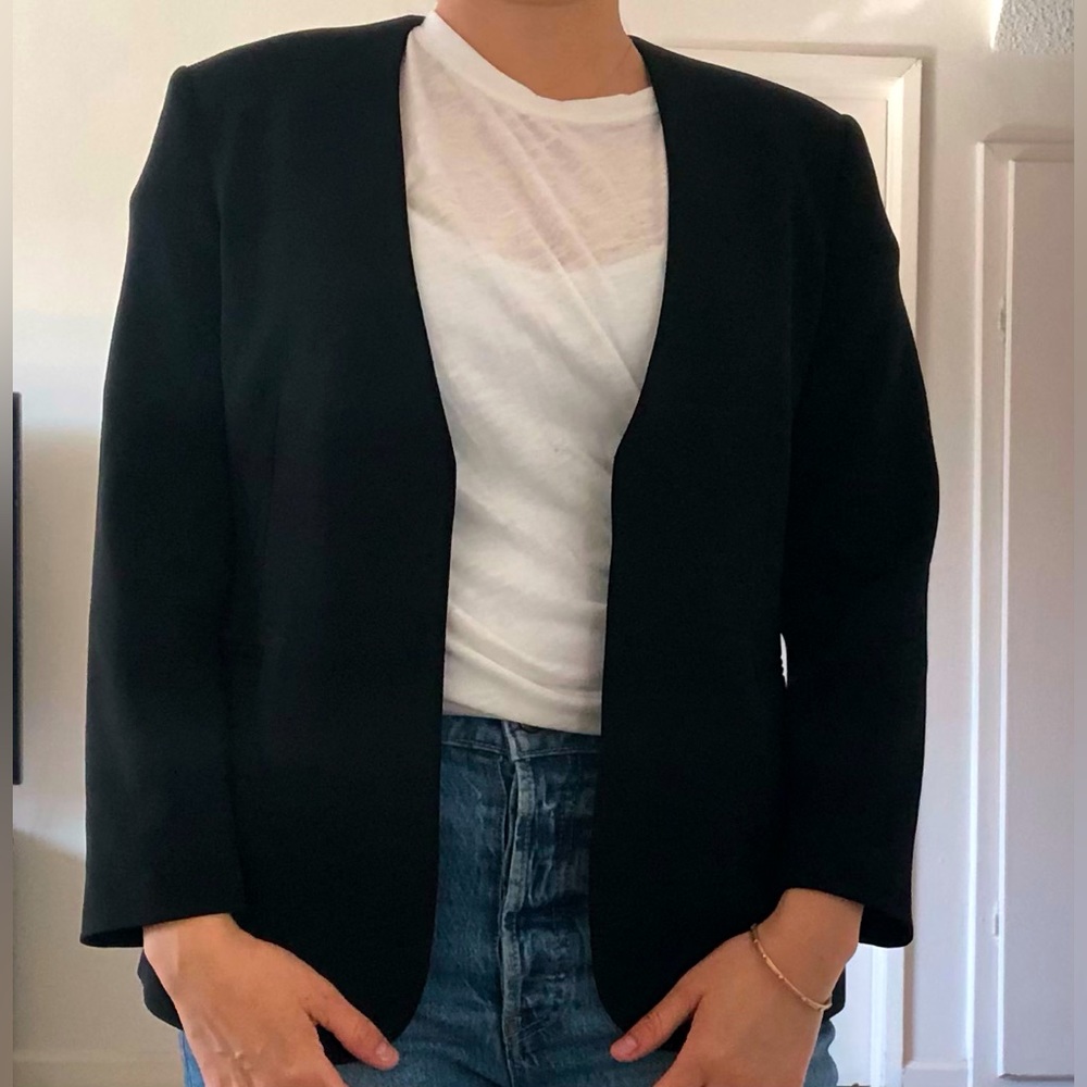 Theory Lindraiya Black Crepe Open Blazer Jacket Size 4 Small